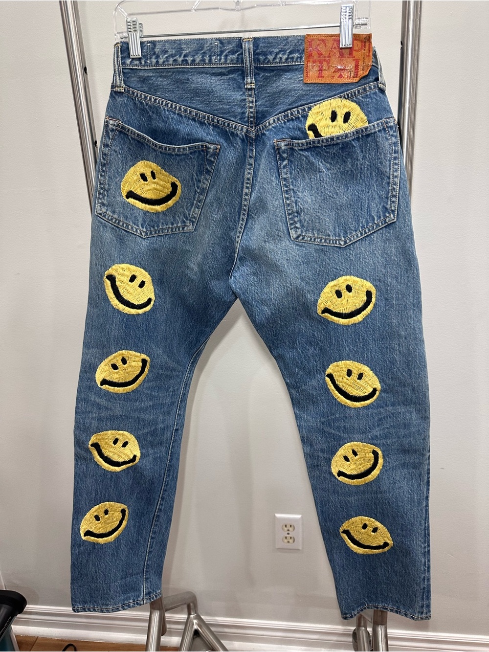 KAPITAL Blue Denim Jeans with Yellow Smiley Embroidery Japan Designer Size 29 30